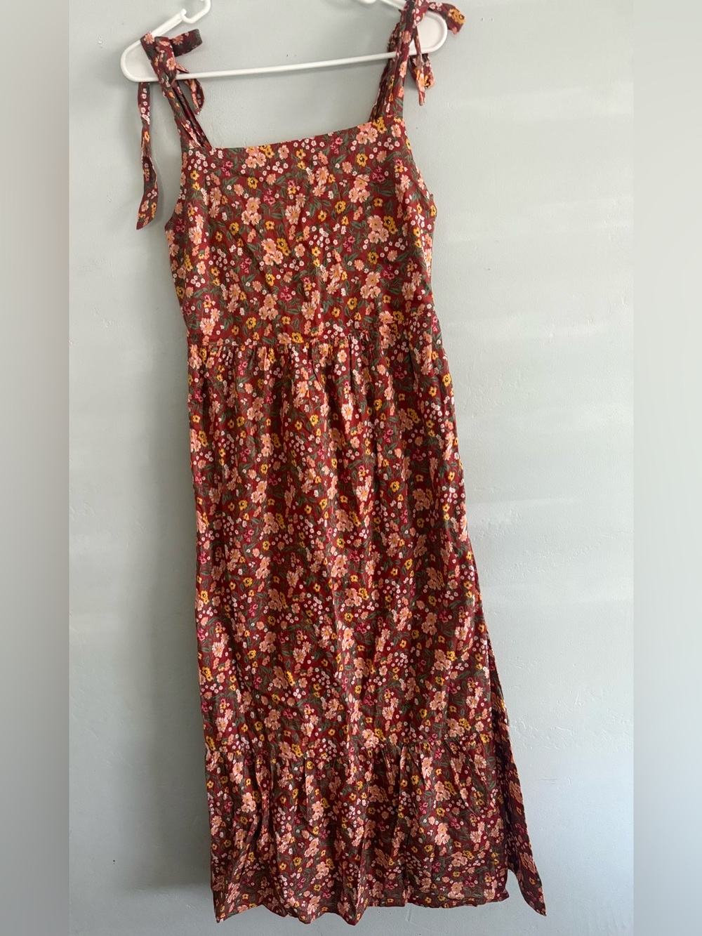 dip Rust Floral Tie-Shoulder Maxi Skirt